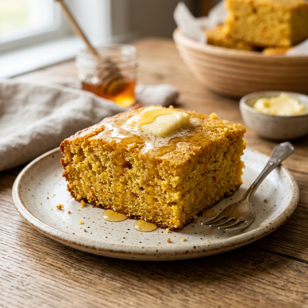 Sliced warm pumpkin spice banana bread on wooden cutting board